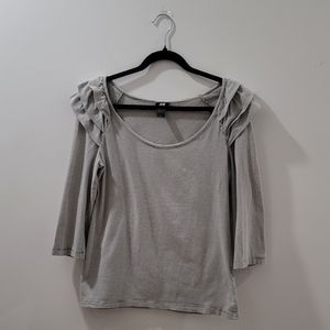 H&M Ruffle Shoulder Long Sleeve Shirt | Color: Gray/White | L